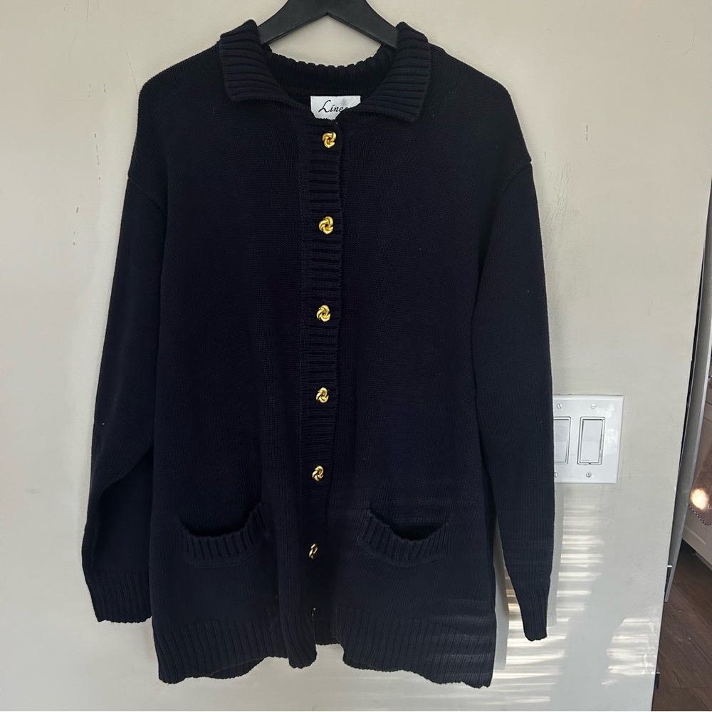 NWT Vintage Linea by Louis Dell'Olio Navy Cardigan Gold Buttons pockets size 2X